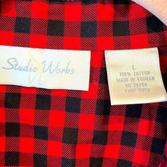 Studio Works Red Black  Plaid Shirt Sze Large - Picture 3 of 4